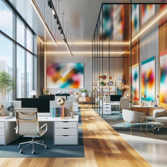 Bureau professionnel lumineux avec une décoration murale coloré